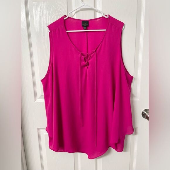 Worthington Tops - Worthington Woman Sleeveless Lace-Up Blouse Pink Size 3X Plus